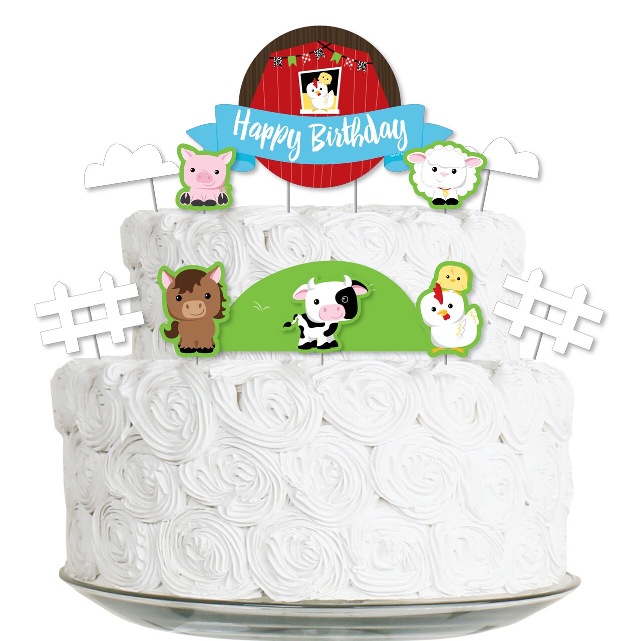 Big Dot of Happiness Farm Animals - Barnyard Birthday Party Cake Decorating Kit - Happy Birthday Cake Topper Set - 11 Pieces